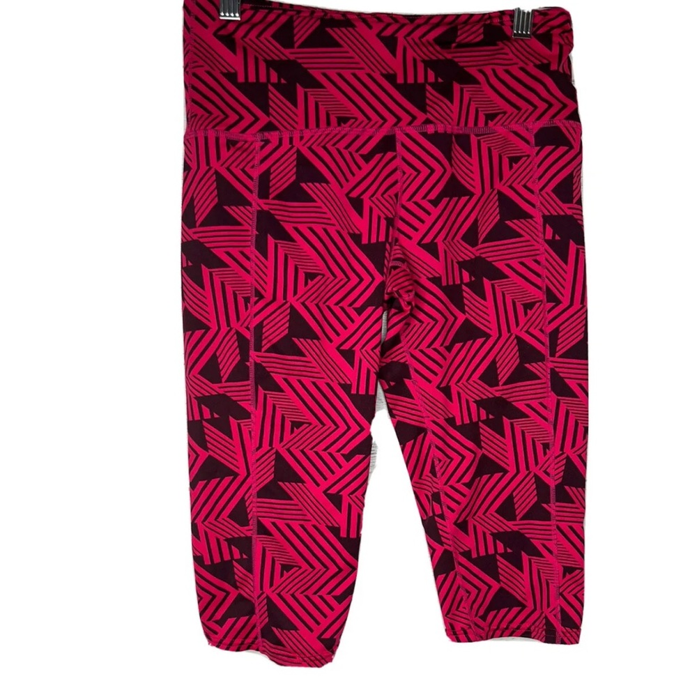 Womens OISELLE KC Knicker Running Capri Leggings. Pink Geometric Print Sz S‎